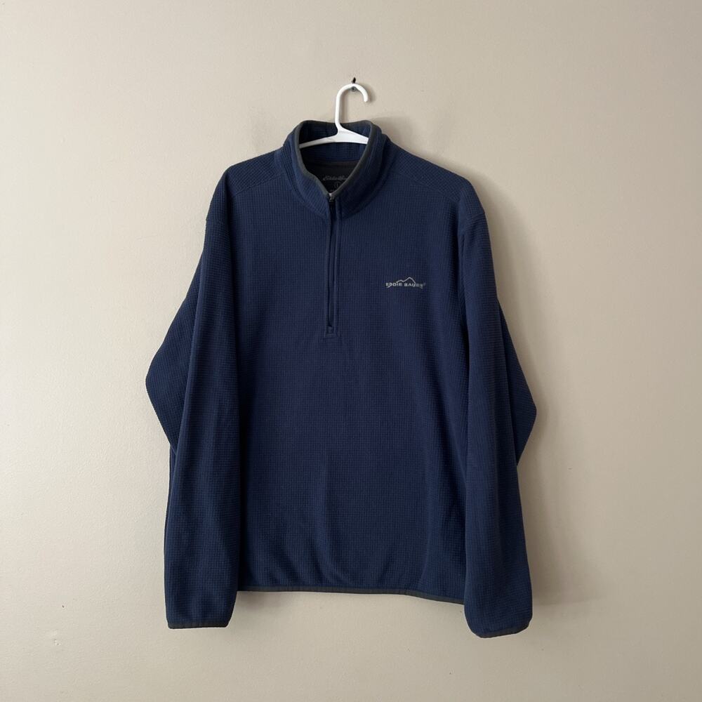 Eddie Bauer Mens 1/4 Zip Pullover Jacket Fleece Large Blue